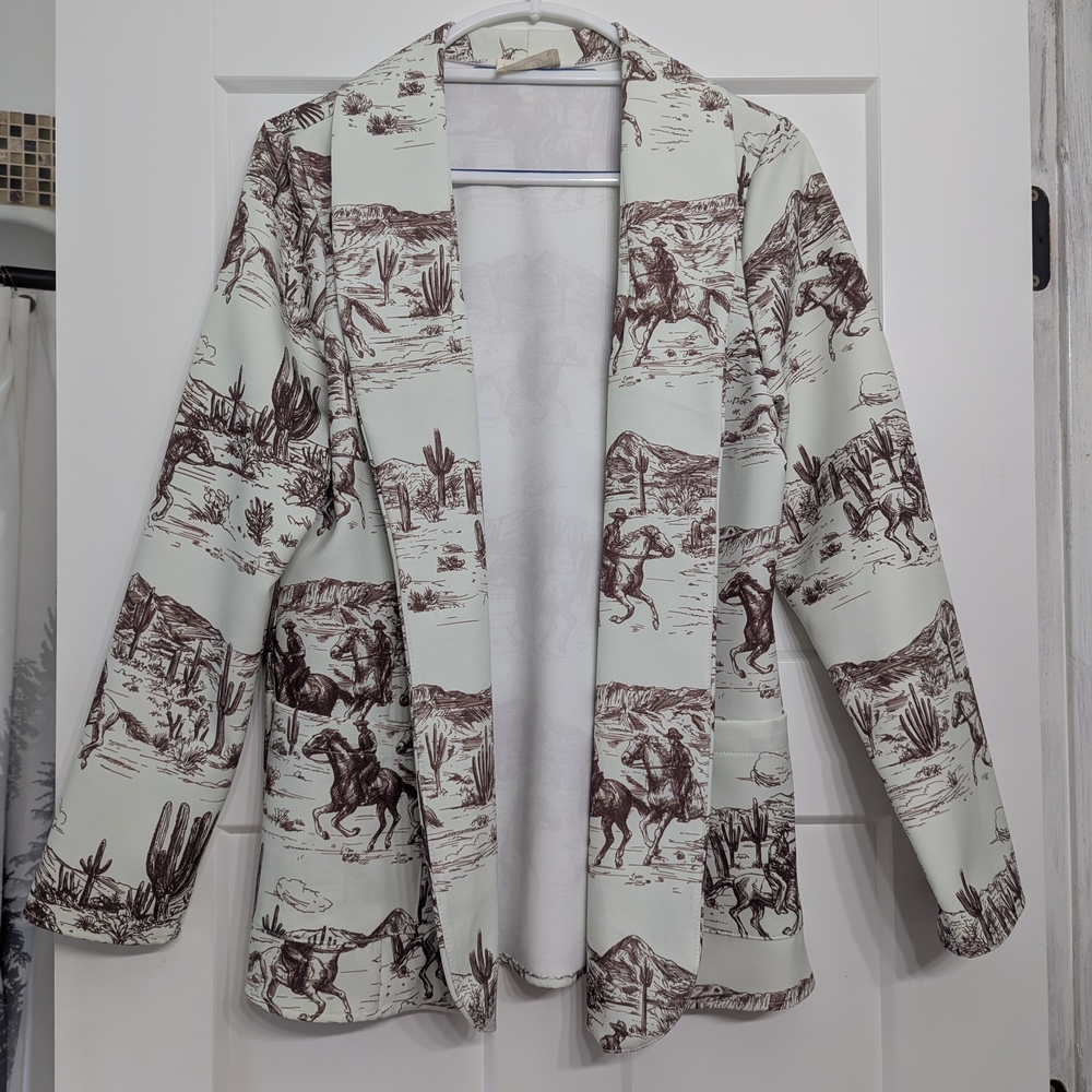 Avery Western Print Blazer in Brown and Cream with A Slight Green Undertone